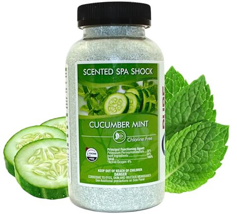Scented Spa Shock-Non Chlorine Shock for Any Spa or Hot Tub-Use with Bromine Tablets or Spa Chlorine. Cucumber Mint Fragrance Infused Crystals Treat Water and Oxidize Chemical Odors