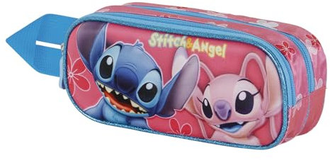 Lilo et Stitch Match-Trousse 3D Double, Rose, 22 x 9,5 cm