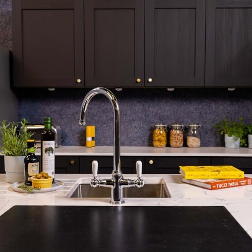 Flode Korsa | 3 in 1 Instant Boiling Tap - Full Kit | White Ceramic Levers | 3 in 1 Boiling Water tap with Boiling Tank and Filter - Instant hot Boiling Water in Your Kitchen (Polished Chrome)