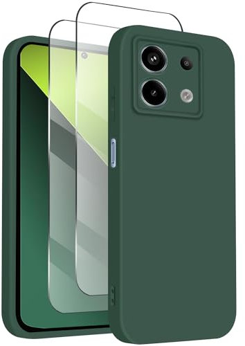 ISOI- Coque pour Xiaomi Redmi Note 13 Pro 5G/Poco X6 5G, Housse Souple en Silicone Liquide, avec 2 Pièces Protecteur D'écran en Verre Trempé, Protection intégrale Très Mince et Antichoc- Vert Nuit