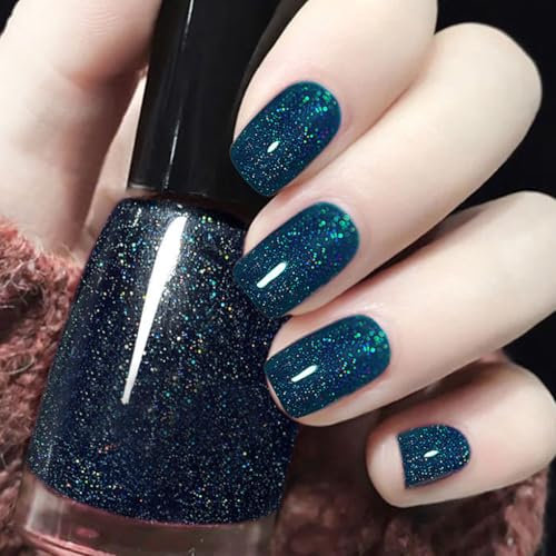 Dark Blue Ultra Glitter Nail Varnish - Quick Dry, Long Lasting, No Cure, Nail Paint for DIY Nail Art Home Manicure (20 ml) - Women & Girls
