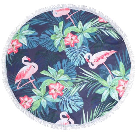 Ciieeo Serviette De Plage Ronde De 150 Cm Motif Flamant Rose Coloré Tapis De Yoga en Fibre Pompons