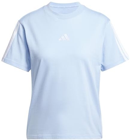 adidas Women's Essentials 3-Stripes Sleeve Cotton T-Shirt, Glow Blue/White, S