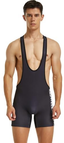 Wayonge Herren Wrestling Singlet Athletic Leotard for Active Wrestling or Workout Jumpsuits Men's Sleeveless Sport Bodysuit, Tw- 9705-Schwarz, Medium
