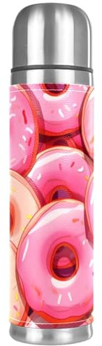 CWAGFEQZ 1-Pc Reisekaffeebecher 500ml,Isolierbecher für heiße Getränke,Cartoon Bunte Donuts