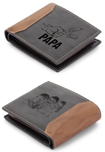 ALBERTBAND Herren Geldbörse mit Namen Foto Gravur Vatertagsgeschenk für Papa Personalisiert Portmonee Geschenk (Grau-3 Name)