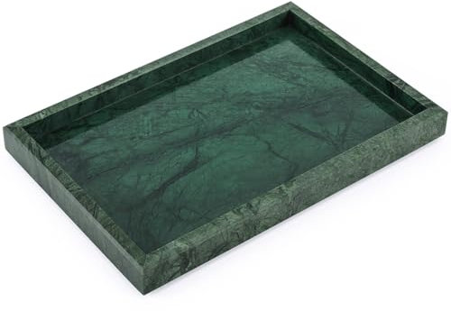 Handgemachtes Marmortablett - Elegantes & vielseitiges Tablett für Wohnzimmer, Küche und Bad - 30x20x3cm - Cremeweiß, Schwarz und Dunkelgrün (Carrara) (Grün, 30 x 20 x 3 cm)
