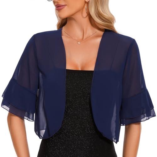 ATXNN Women's Bolero Shrug Chiffon Cropped Cardigan Ruffle Half Sleeve