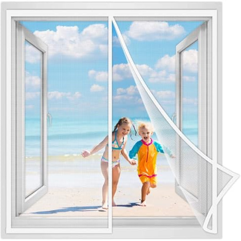 Moustiquaire Baie Vitrée Magnétique 125x110 cm, Moustiquaire Aimantée Ouvertures Véranda & Grande Fenêtre Porte Protection Anti Moustique Blanc Renforcés