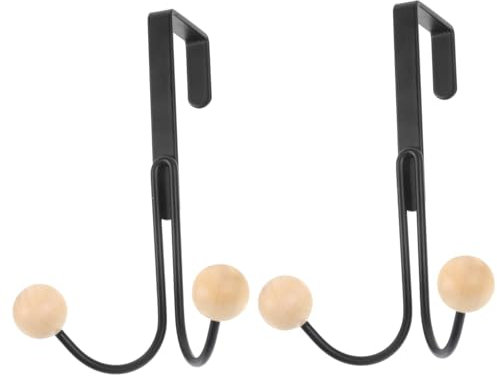 ULTECHNOVO 2pièces Crochet De Porte Double Tête Métal Et Bois Patère Sans Perçage Pour Manteaux Serviettes Sac Accroche-porte Élégant Et Fonctionnel Lot De Noir Avec Perles Bois