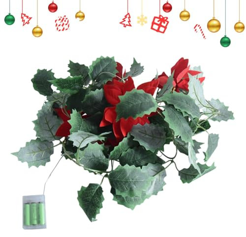 Weihnachtsgirlande mit Lichtern, Weihnachtslichterkette | Künstliche Weihnachtsgirlande beleuchtet das | Lange Dauerhafte saisonale Helligkeit Winterurlaub Girlande für Restaurant