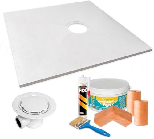 Thermopanel Tuffdeck Shower Tray Floor Formers for Vinyl Floors - 900 x 900 x 22mm with Waste and Tanking Kit