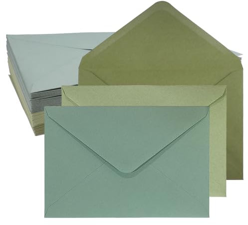 wocpvm 60 Briefumschlag Mint-Grün im Set 13,5 x 19,5 cm umschläge Briefumschläge in Eukalyptus-Grün kleine briefumschläge mini Kuvert für Briefe, Grußkarten (Eukalyptus-Grün 3 Farben)