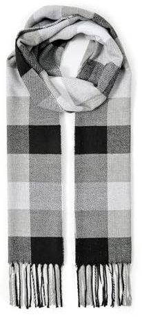 Durio Schal Damen Herbst Winter Lange Winterschal für Damen und Herren Warmer Damenschal mit Fransen Graues weißes Gitter