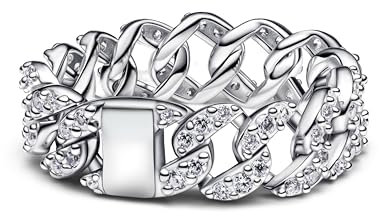 PANDORA Timeless Pavé Cuban Ketten-Ring aus Sterling Silber mit Zirkonia, Größe: 56, 193557C01-56