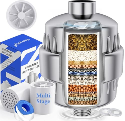 Filtre de Douche Anti-Calcaire à Turbo-Boost, 2 Cartouches de Filtre Remplaçables, Filtre Eau Douche Élimine le Chlore, les Métaux Lourds, Protège la Peau et Améliore la Qualité de l'Eau