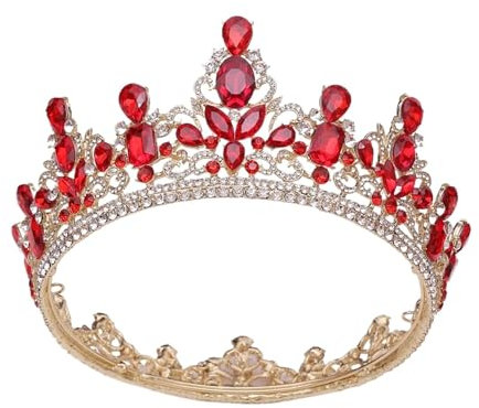 EYRMQWJPC Kristallkronen für Erwachsene, Kristallrunde Brautkrone, smaragdgrüner Edelstein-Festzug-Wettbewerbs-Champion-Krone, geeignet for Hochzeits-Tiara, Mädchen-Geburtstags-Tiara(C1)