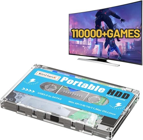 iTAP Kinhank 500G HDD Portable Game Drive Built-in 110,000+ Games, Batocera 33 Game System Compatible with 90+ Emulators,Plug and Play,USB3.0,Support for Windows/Laptop/PC/Mac