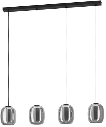 Eglo Pendant Lighting Ciampino, 4 Light Hanging lamp Above Dining Table | elegant dining room ceiling light fixture, made of metal in black and smoked glass, E27 socket, 97.5 cm