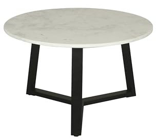 byLIVING Couchtisch Cross/Tischplatte Marmor weiß/Gestell Metall schwarz/Kaffeetisch/Wohnzimmertisch/rund/D 75 x H 46cm