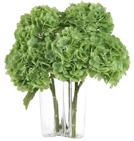 LEUCHTAMOR 3 pezzi ortensia fiori artificiali di seta verde ortensia fiori artificiali per decorazione della casa, matrimoni e feste, bouquet da sposa (verde)