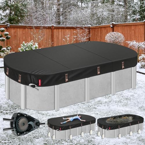 QH.HOME Winter Oval Pool Cover for 12x24 Ft Steel Wall Oval Pool, [2025 Upgraded Heavy Duty Fabric Durable&Ultimate Windproof] with Fast Tightening Ratchet,Cold and UV Resistant
