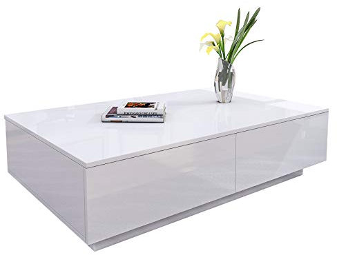 Chebinsiti LED Coffee Table for Living Room, High Gloss Coffee Table with 4 Drawers Sofa Side Table Wooden Centre Table Rectangle Tea Table Living Room Home Furniture Black