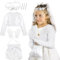Lezehea 140cm Weiß Kommunionkleid Jacke Mädchen Erstkommunion Langärmliges Strickjackenoberteil mit Blume Haarschmuck Kommunion Handschuhe Haarnadel Tasche Geeignet für Kommunion, Taufe, Hochzeit