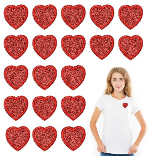 20 Stück Rot Herz-Aufnäher Bestickt Herzen Aufnäher Bügelflicken zum Aufbügeln Herz Bestickte Patches Bügelbilder Zum Aufbügeln für Jeans Kleidung DIY T-Shirt Hüte Jacken