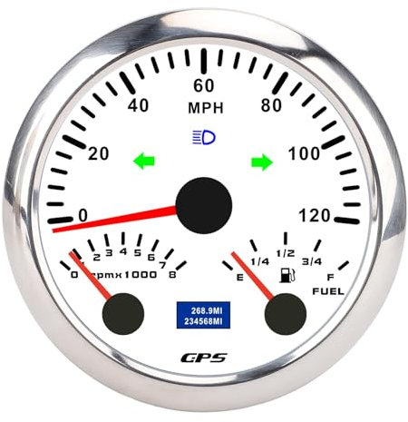 aqxreight 3 in 1 GPS -Tachometermessgerät, 120 Meilen Pro Stunde 8000 U/Min Kraftstoffspiegelmesser, 7 Farben Hintergrundbeleuchtet für RV -Yacht -LKW, Geeignet für Marine Boat