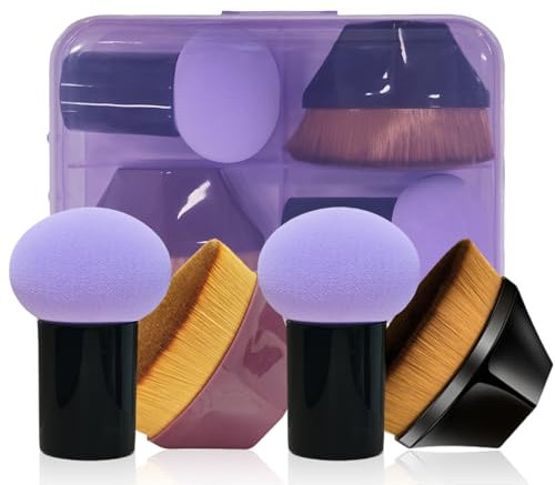 AmiCera Makeup Sponge, Beauty Blender 4 Pack Latex Free Beauty Makeup Powder Puff with Brush, Foundation Concealer for Liquid, Powders, Creams, with Beauty Blender Storage Case, Purple