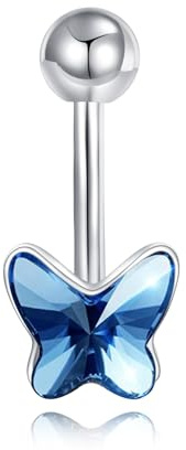 POPLYKE Bauchpiercing 925 Sterling Silber Clicker Bauchknopf Ringe Clicker Dangle Nabel Ringe für Damen Gebogene Barbell Piercing Schmuck
