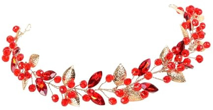 LeeQinersw Hair Vine for Brides with Rhinestones And Leaves for Events, Red