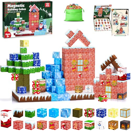 ECHOBUY Magnetische Bausteine Weihnachten, 150 Stück Magnetic Building Blocks, Magnetische Bauwelt Kreative Montessori Jungen und Mädchen ab 3 Jahren