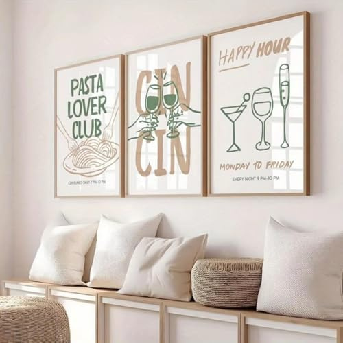 Xiyocadt 3er Poster Set, Küche Wandbilder Kunstdruck Kaffee Pasta Wein Bild, Vintage Bilder für Küche Wohnzimmer Deko Küche Aesthetic Deko,Ohne Rahmen (50x70cm)