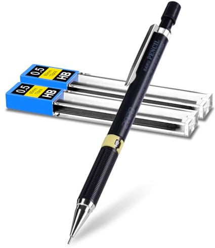 APXEL Porte-Mine 0.5 mm, 1 Pièce Crayon Mécanique, Rétractable Porte-Mine avec 2 Boîtes Recharge de Stylo et Anti-slip Grip Ergonomique pour Dessin Esquisse Architecture Écriture