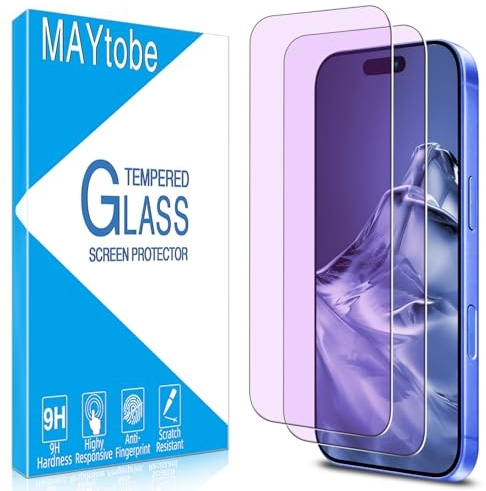 MAYtobe 2 Pack Anti-Blue Light Screen Protector for iPhone 16 | Tempered Glass Eye Protection, Ultra Resistant, Touch Sensitive, Case Friendly, No Bubbles