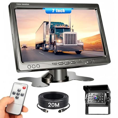 Realdio Kit Retrocamera, Monitor 7 Pollici, Cavo Stabile 20 m, IP68 | Visione Notturna, Collegamento Cablato e 12-24V per Camper, Camion, Bus, Furgone, Rimorchio e Veicoli Agricoli