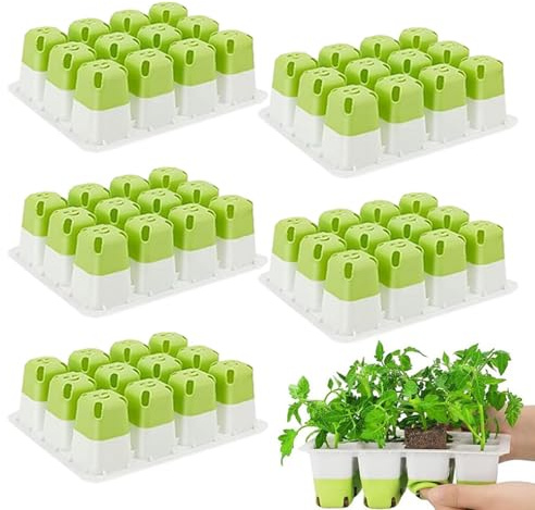 5 Pack Reusable Silicone Seed Starter Trays 60 Cells Seedling Starter Kit with Flexible Pop-Out Cells Plant Germination Trays for Indoor Gardening (5pcs Green)