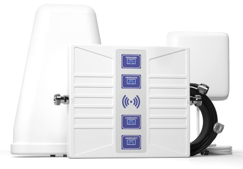 Handy Signalverstärker für Haus, Mobilfunkverstärker 4G LTE 5G Repeater mit LCD Anzeige, 70dB High Gain LPDA Antenne für Telekom/Vodafone/O2, Vier-Band Band 8/3/1/7 Set für Büro & Keller