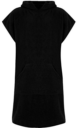 Adore Erwachsene 100% Baumwolle Bademantel Poncho mit Tasche Herren & Damen Frottiermantel Umkleidemantel Handtuch Schwimmen Surfen - L/XL, Schwarz (mit Taschen)