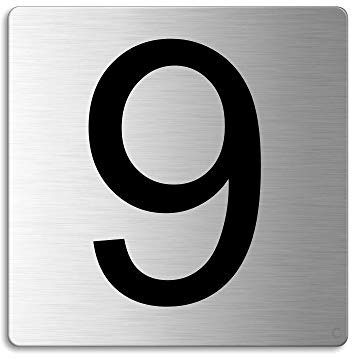 Türnummer 9 Zimmernummer Zahlen Schild aus Edelstahl 85×85 mm selbstklebend Nr.48309