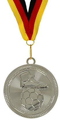 pokalspezialist 10 Stück 7 cm extra große Medaille Fußball Silber inklusive Band