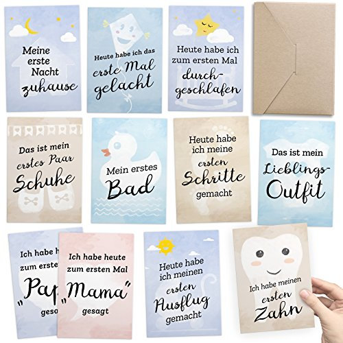 30+1 Meilensteinkarten als Geschenk zur Geburt des Babies: Für unvergessliche Fotos + Baby-Tagebuch in einem - inkl. Geschenkbox & Glückwunsch-Karte - DIN A6, Milestone Foto- & Erinnerungs-Karten