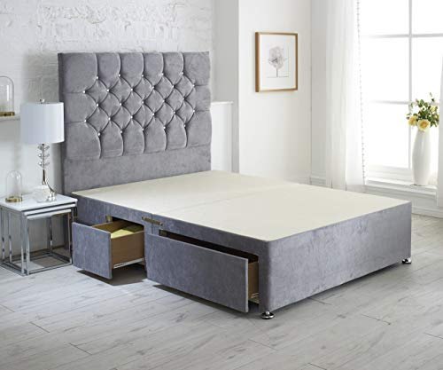 ComfoRest Ibex Luxury Conti Divan Bed 54 Height Headboard - Slate Grey | British-made with solid wood inner frame, 136.5 x 190.5cm, 2 drawers maximise space for a comfortable, restful night's sleep.
