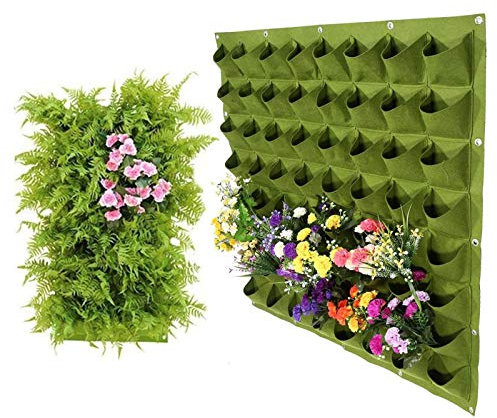 Hanging Planting Grow Bags, 64 Pockets Planting Bag Hanging Vertical Garden Wall Planter Greening Flower Container Wall Mounted Grow Bags For Yard Garden Home Decoration (1.0 m × 1.0 m, Green)