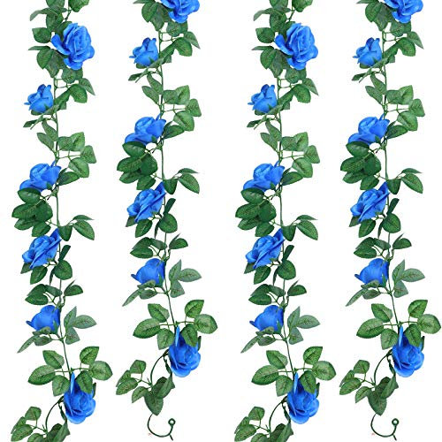 Syhood Artificial Rose Garlands Rose Vines Leaves Banners Hanging Fake Floral Garland Flower Vine for Wedding Arch Ceremony Home Garden Outdoor Party Wall Decorations, 14.4 ft(Royal Blue,2 Pieces)
