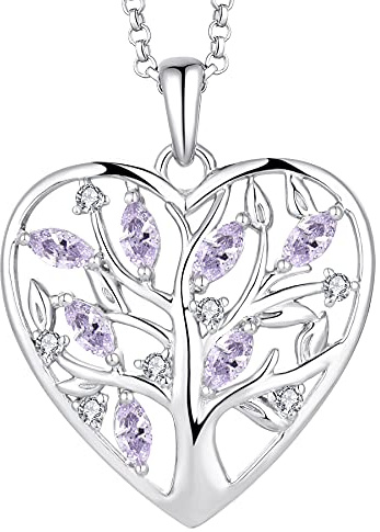 JO WISDOM Collier Pendentif Coeur Arbre de vie Argent 925/1000 AAA zirconium Pierre de naissance de Juin couleur alexandrite Femme