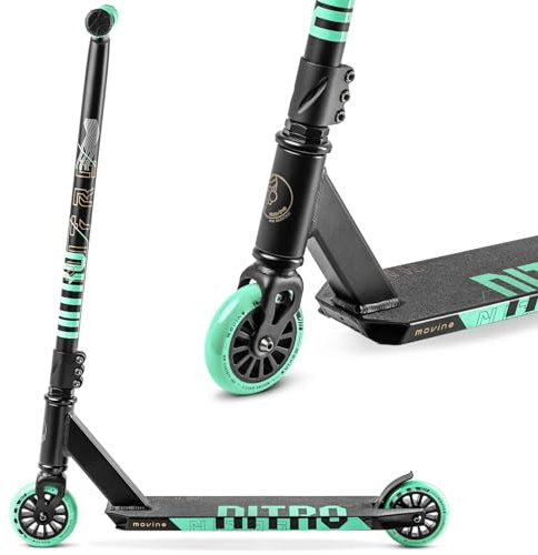 Movino Nitro Stunt Scooter Roller Professioneller Freestyle Trick Scooter für Jugendliche & Erwachsene ABEC9 Kickscooter mit 100mm Rad 6061 Aluminium-Deck Tragfähigkeit: 100 kg
