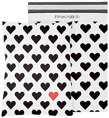 PAKABOO Poly-Versandtaschen, 30,5 x 38,1 cm, 100 Stück, nicht gepolsterte Umschläge mit manipulationssicherer, selbstklebender Herz-Druckverpackung